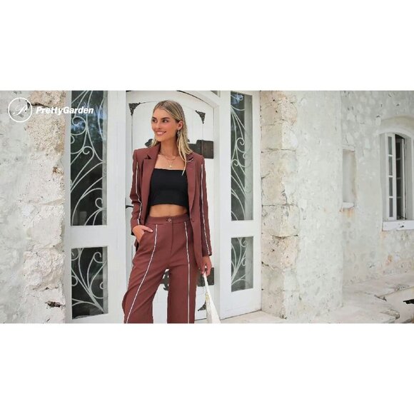 Oversized Blazer & Wide Leg Pants Suit Set Premium Fabric Business Casual - Picture 8 of 8